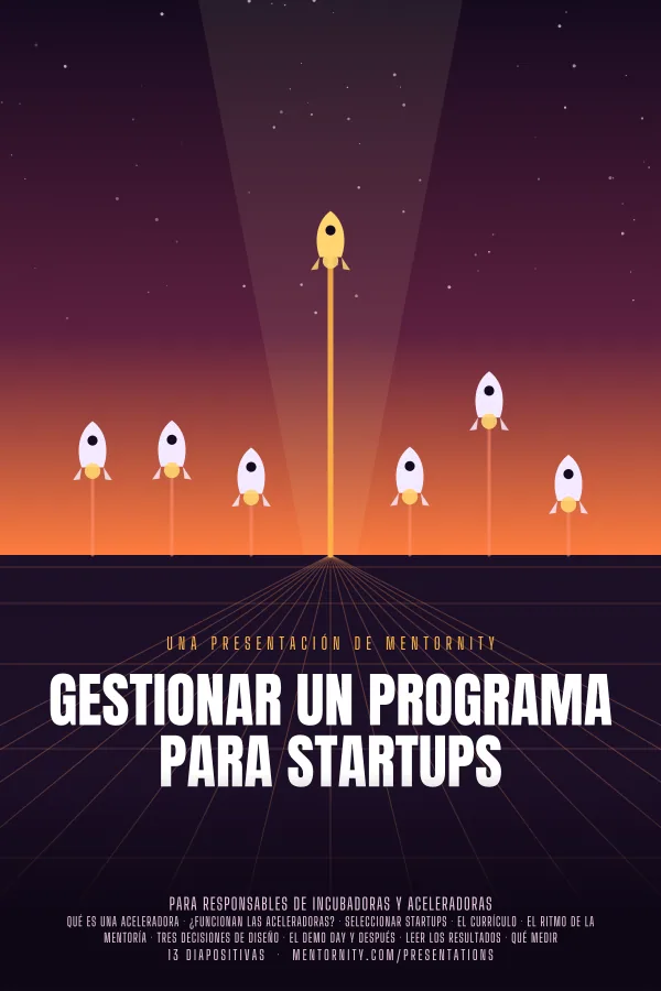 Póster de estilo cinematográfico de la presentación Gestionar un programa para startups