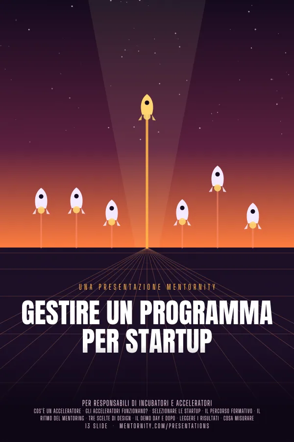Locandina in stile film della presentazione Gestire un programma per startup