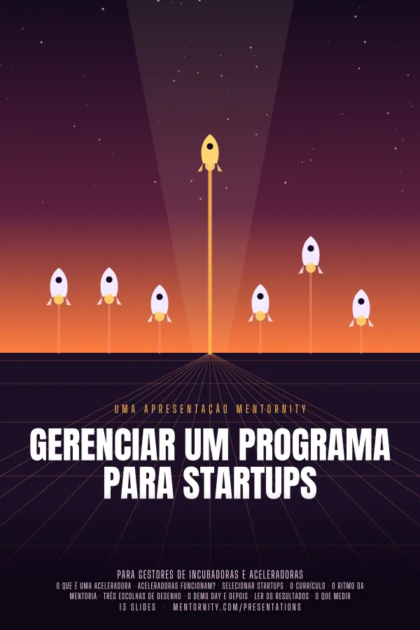 Pôster em estilo de cinema da apresentação Gerenciar um programa para startups