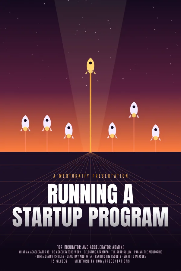 Film-style poster for the Running a Startup Program presentation