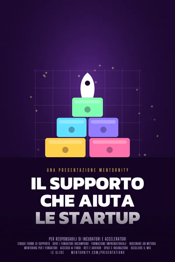 Locandina in stile film della presentazione Il supporto che aiuta le startup