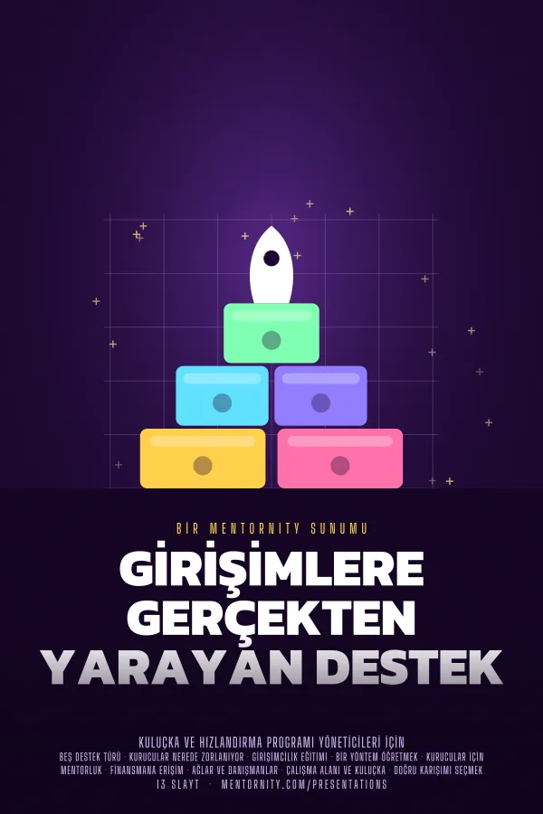 Girişimlere Gerçekten Yarayan Destek sunumu için film afişi tarzında görsel