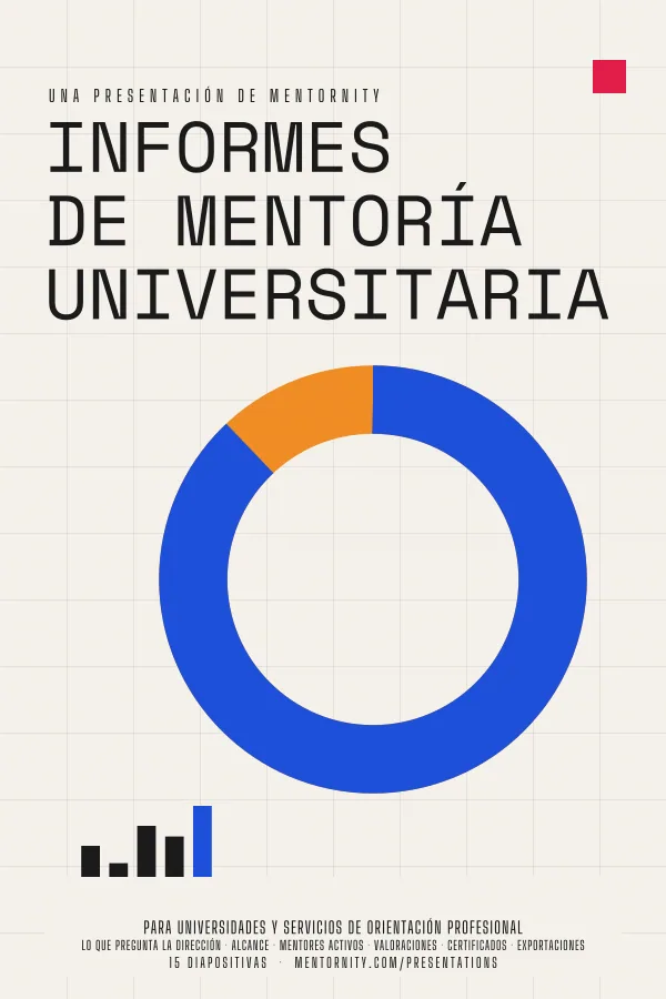 Póster de estilo cinematográfico de la presentación Informes de mentoría universitaria