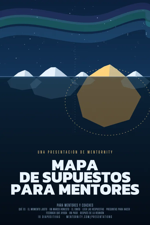 Póster de estilo cinematográfico de la presentación Mapa de supuestos para mentores