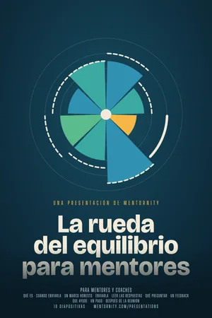 Imagen estilo póster de cine para la presentación La rueda del equilibrio para mentores
