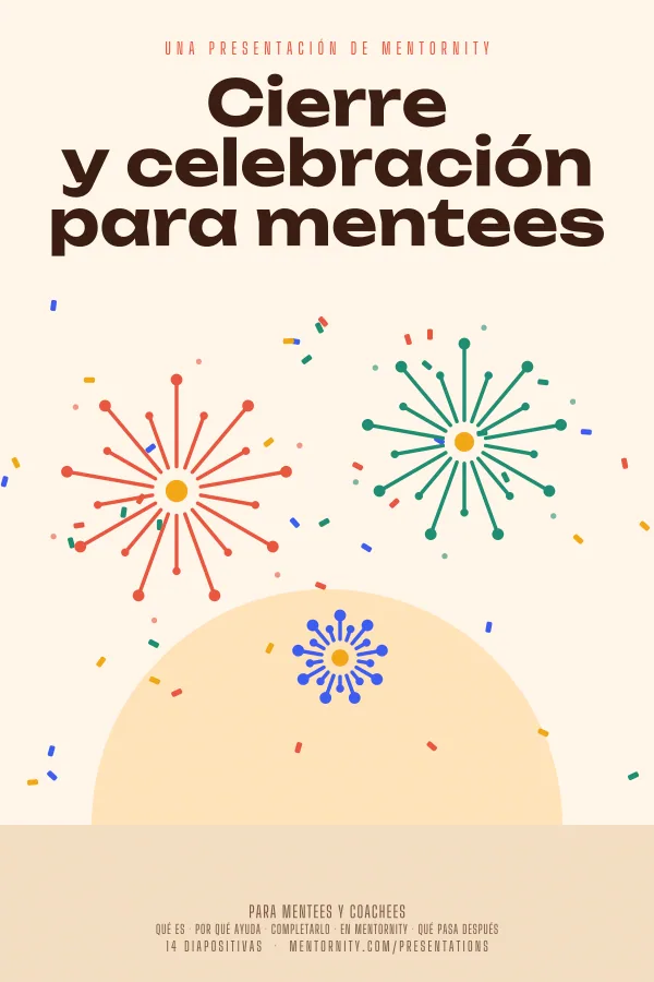 Póster de estilo cinematográfico de la presentación Cierre y celebración para mentees