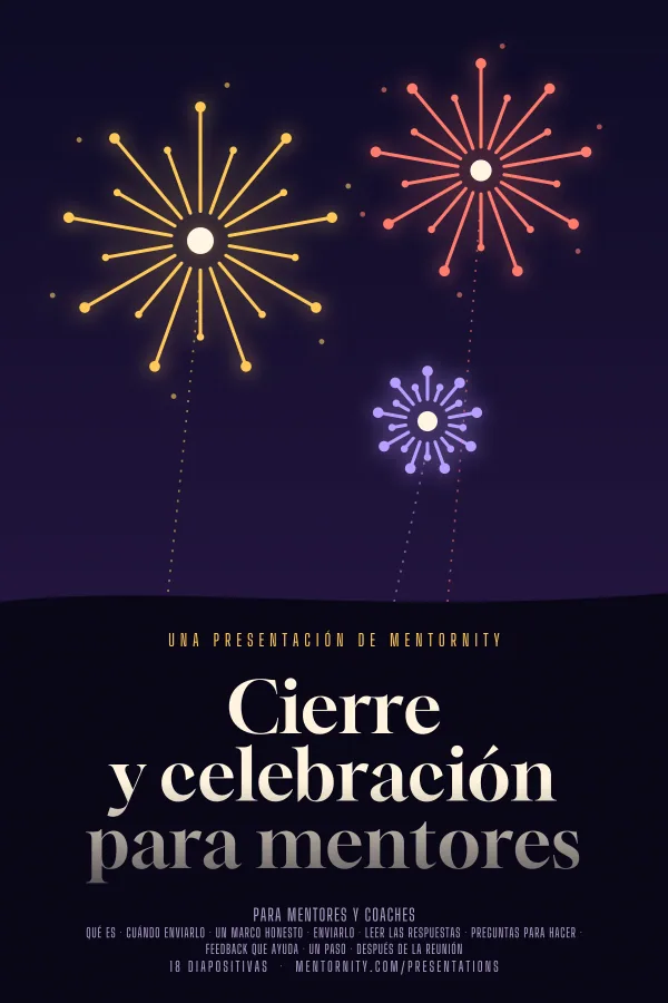 Póster de estilo cinematográfico de la presentación Cierre y celebración para mentores