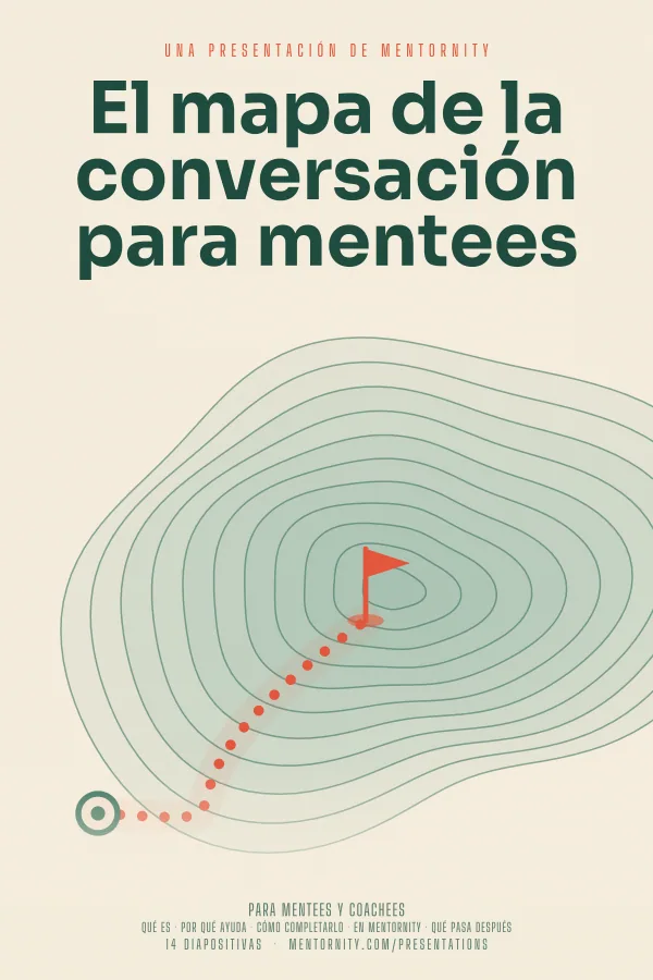 Póster de estilo cinematográfico de la presentación El mapa de la conversación para mentees