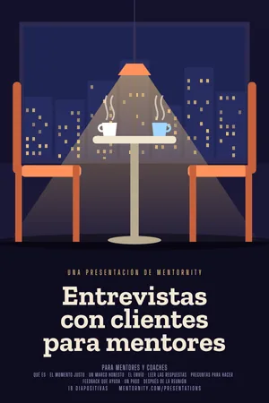 Imagen estilo póster de cine para la presentación Entrevistas con clientes para mentores