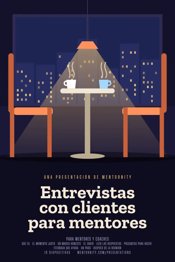 Póster de estilo cinematográfico de la presentación Entrevistas con clientes para mentores