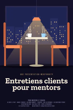 Image style affiche de film pour la présentation Entretiens clients pour mentors