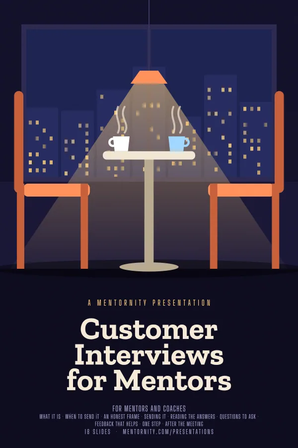 Film-style poster for the Customer Interviews for Mentors presentation