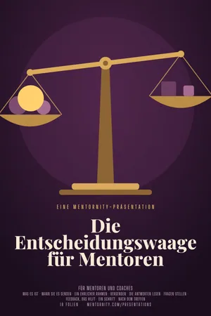 Bild im Stil eines Filmplakats zur Präsentation Die Entscheidungswaage für Mentoren