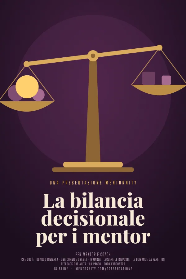 Locandina in stile film della presentazione La bilancia decisionale per i mentor