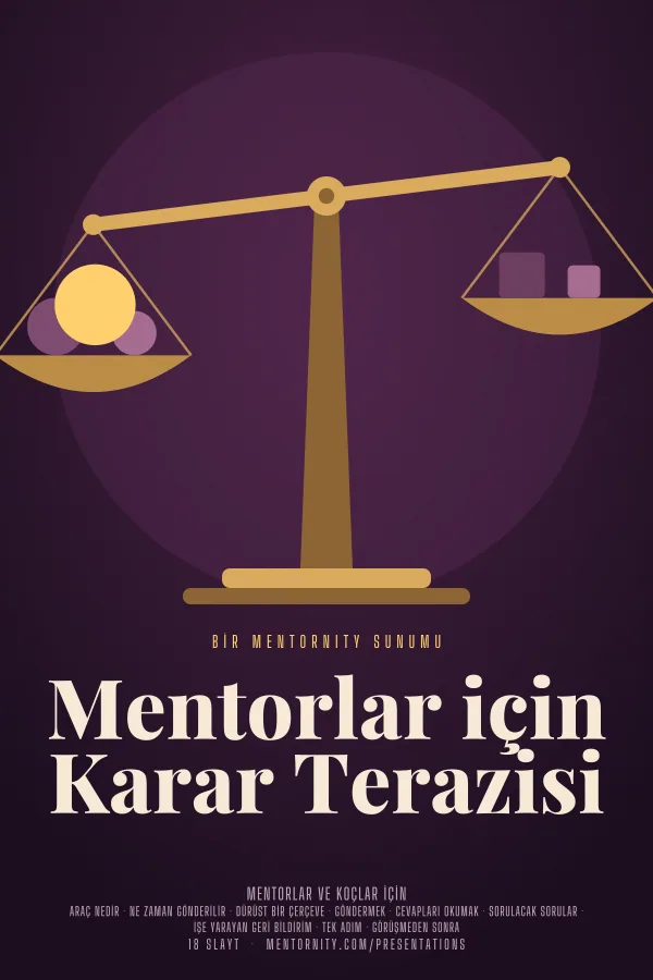 Mentorlar için Karar Terazisi sunumu için film afişi tarzında görsel