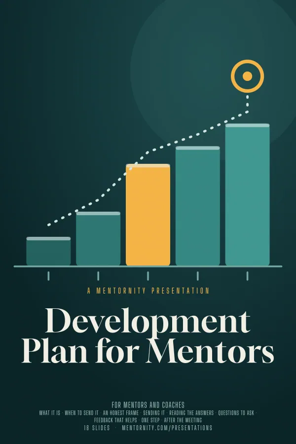 Film-style poster for the Development Plan for Mentors presentation