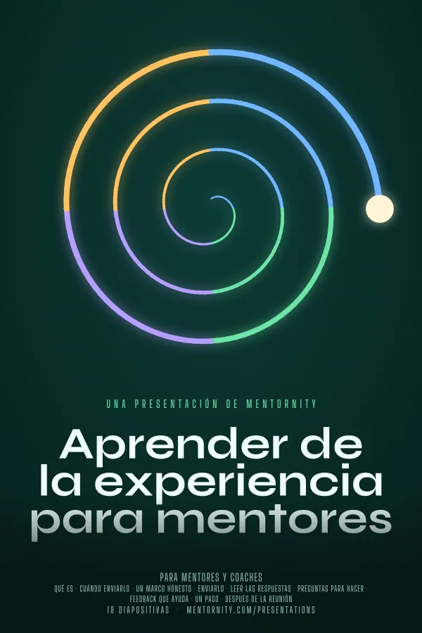 Póster de estilo cinematográfico de la presentación Aprender de la experiencia para mentores