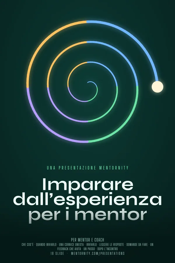 Locandina in stile film della presentazione Imparare dall’esperienza per i mentor