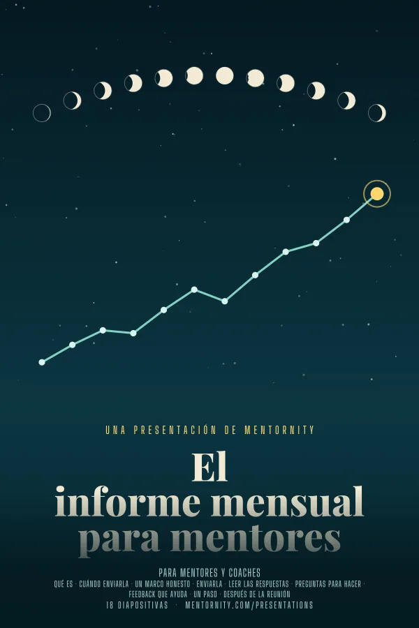 Póster de estilo cinematográfico de la presentación El informe mensual para mentores