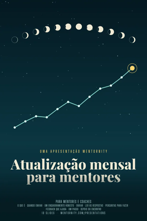 Pôster em estilo de cinema da apresentação Atualização mensal para mentores