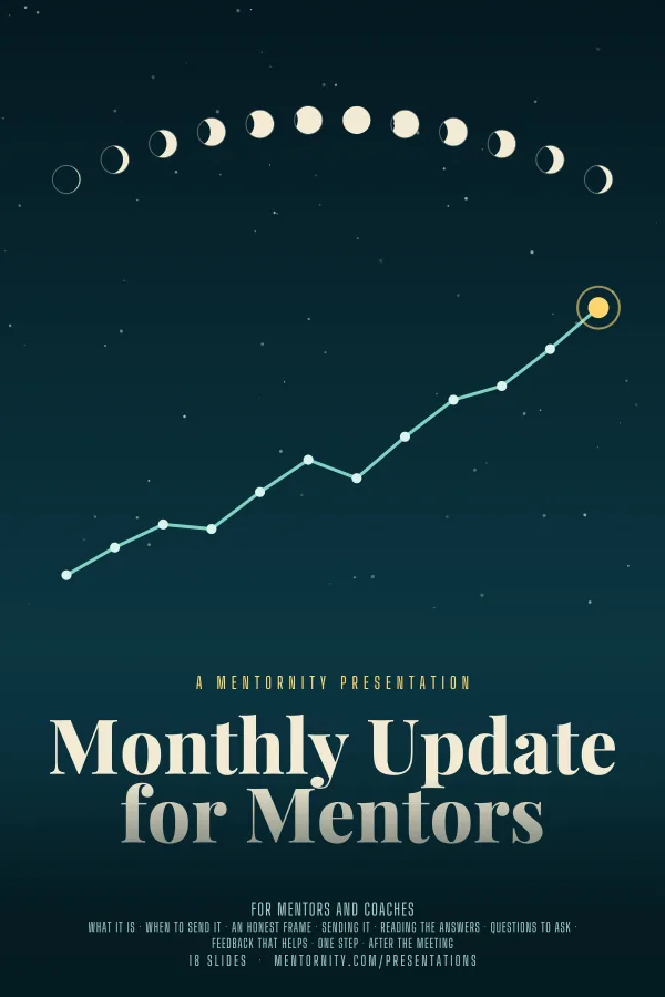 Film-style poster for the Monthly Update for Mentors presentation