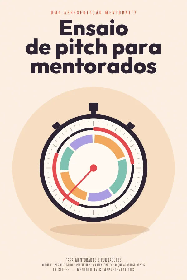 Pôster em estilo de cinema da apresentação Ensaio de pitch para mentorados