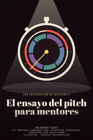 Imagen estilo póster de cine para la presentación El ensayo del pitch para mentores