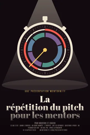 Image style affiche de film pour la présentation La répétition du pitch pour les mentors