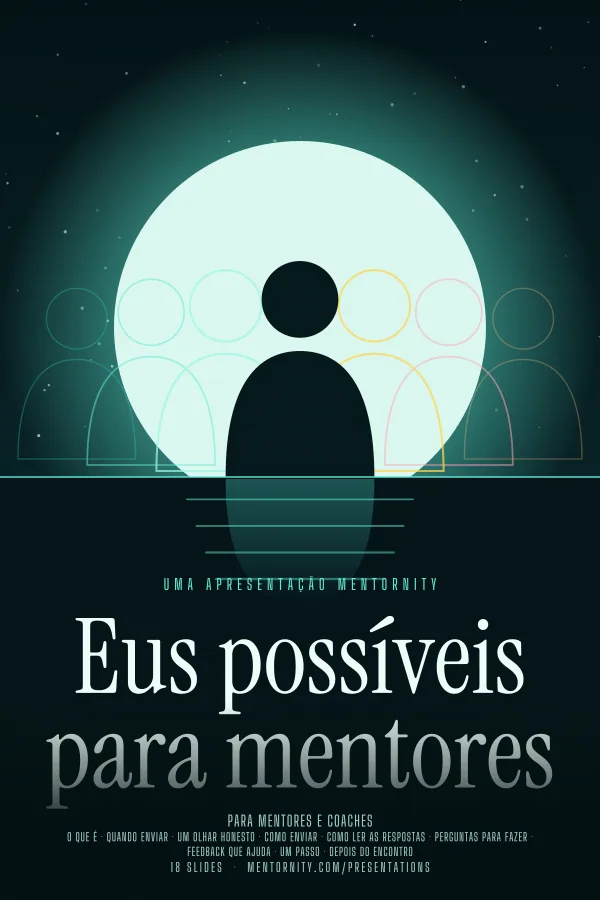 Pôster em estilo de cinema da apresentação Eus possíveis para mentores