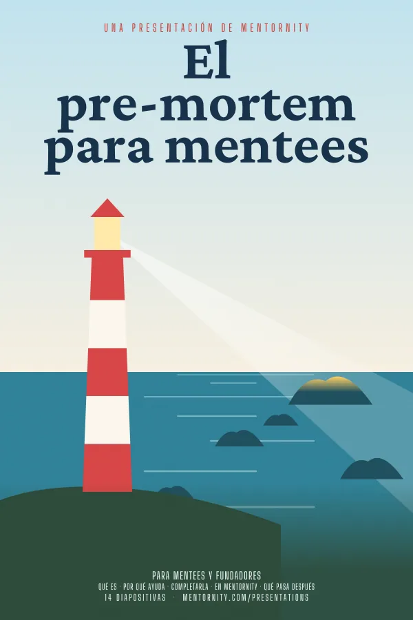Póster de estilo cinematográfico de la presentación El pre-mortem para mentees