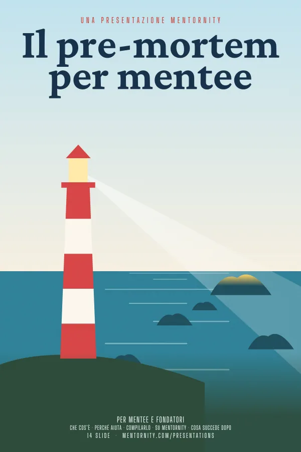 Locandina in stile film della presentazione Il pre-mortem per mentee