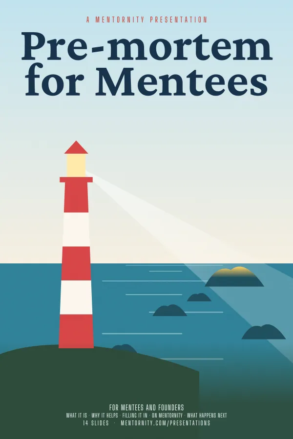 Film-style poster for the Pre-mortem for Mentees presentation