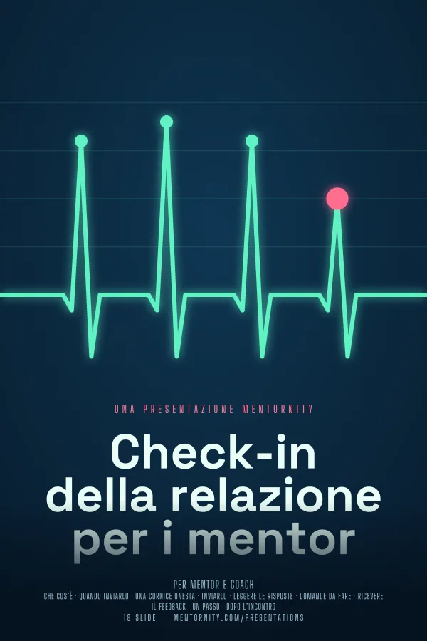 Locandina in stile film della presentazione Check-in della relazione per i mentor