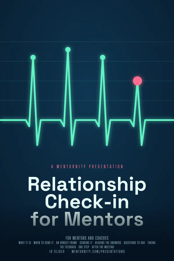 Film-style poster for the Relationship Check-in for Mentors presentation