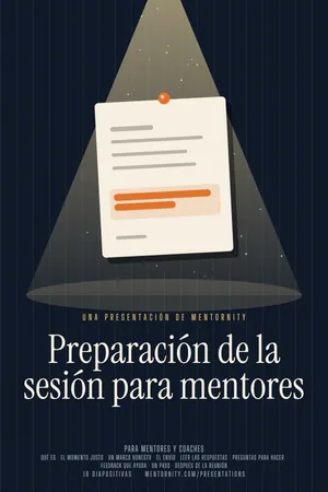 Imagen estilo póster de cine para la presentación Preparación de la sesión para mentores