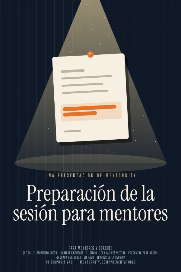 Póster de estilo cinematográfico de la presentación Preparación de la sesión para mentores