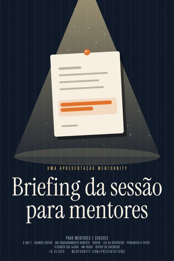 Pôster em estilo de cinema da apresentação Briefing da sessão para mentores