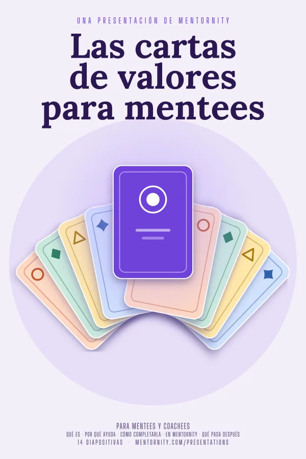 Póster de estilo cinematográfico de la presentación Las cartas de valores para mentees