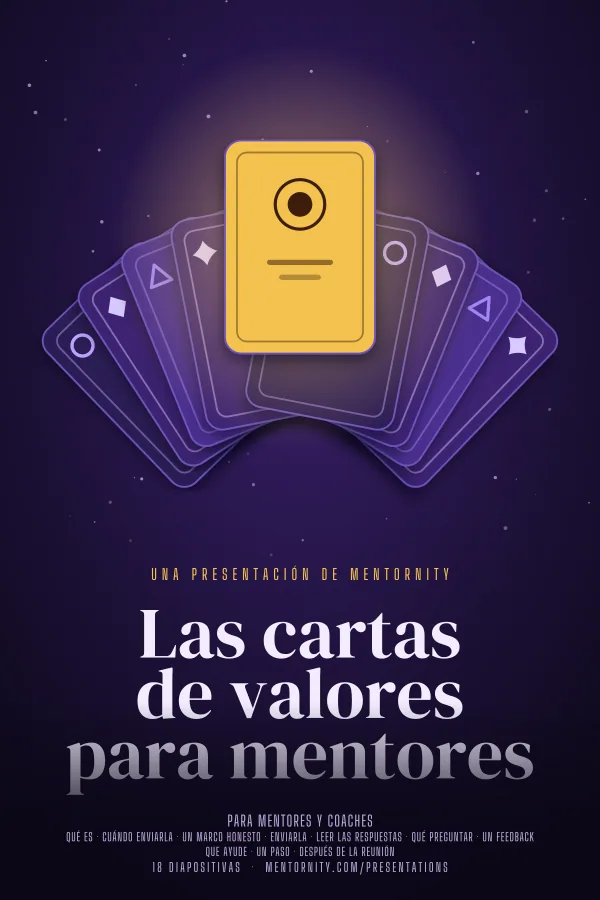 Póster de estilo cinematográfico de la presentación Las cartas de valores para mentores