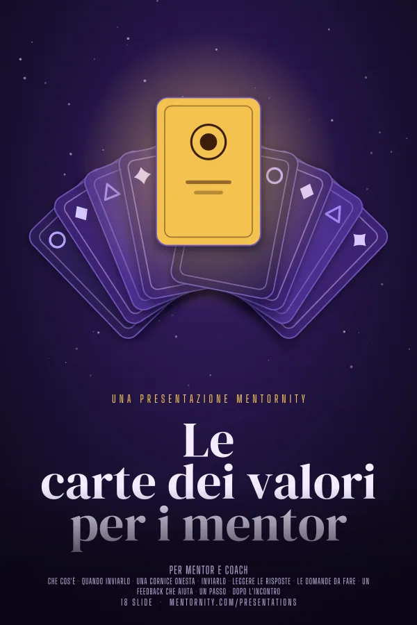 Locandina in stile film della presentazione Le carte dei valori per i mentor