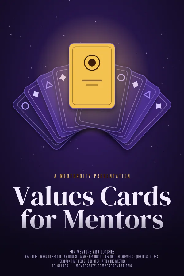 Film-style poster for the Values Cards for Mentors presentation