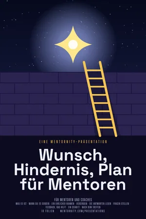 Bild im Stil eines Filmplakats zur Präsentation Wunsch, Hindernis, Plan für Mentoren