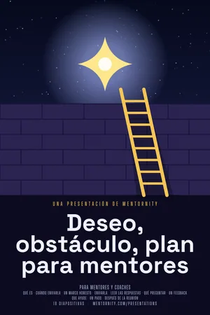 Imagen estilo póster de cine para la presentación Deseo, obstáculo, plan para mentores