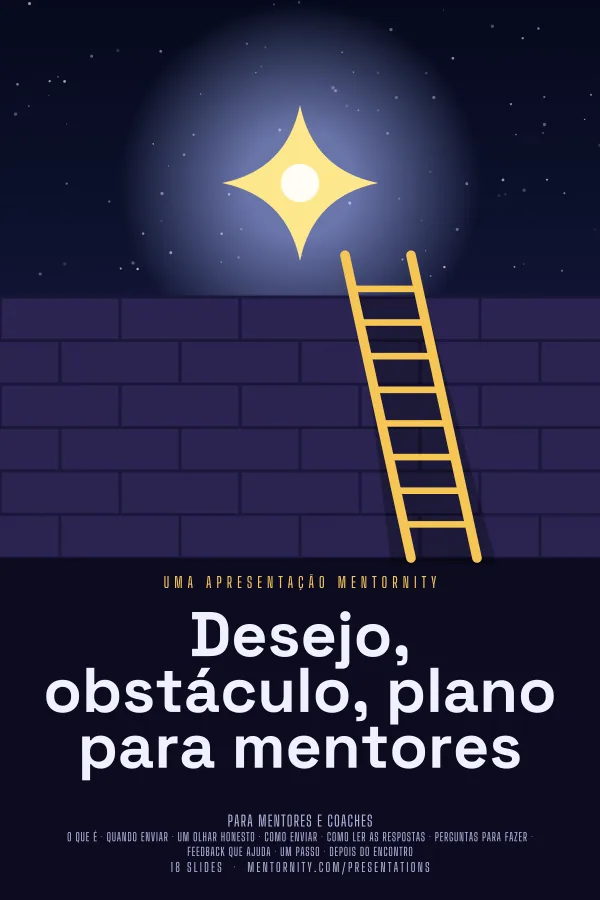 Pôster em estilo de cinema da apresentação Desejo, obstáculo, plano para mentores