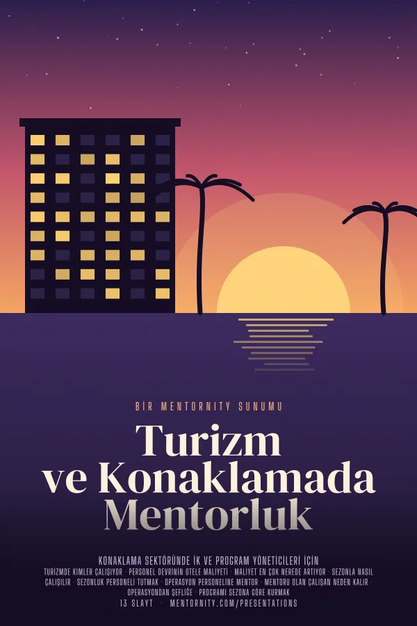 Turizm ve Konaklamada Mentorluk sunumu için film afişi tarzında görsel