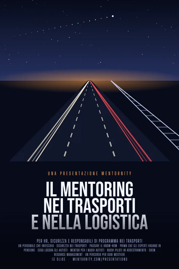 Locandina in stile film della presentazione Il mentoring nei trasporti e nella logistica