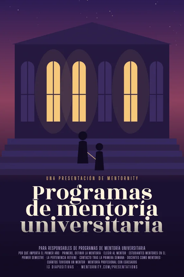 Póster de estilo cinematográfico de la presentación Programas de mentoría universitaria