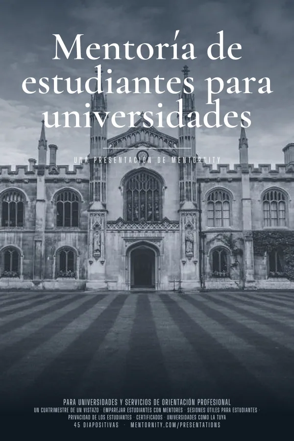 Póster de estilo cinematográfico de la presentación Mentoría de estudiantes para universidades