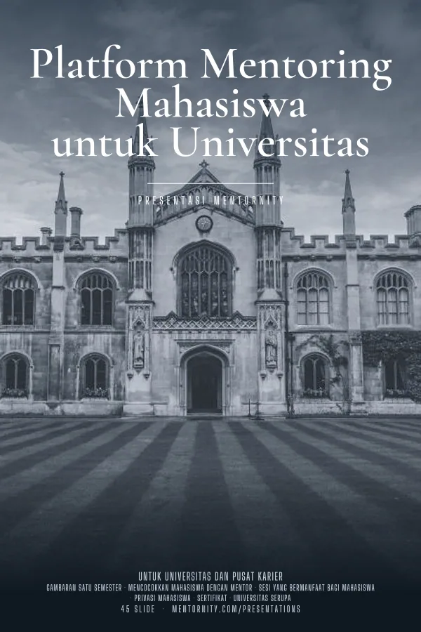 Poster bergaya film untuk presentasi Platform Mentoring Mahasiswa untuk Universitas