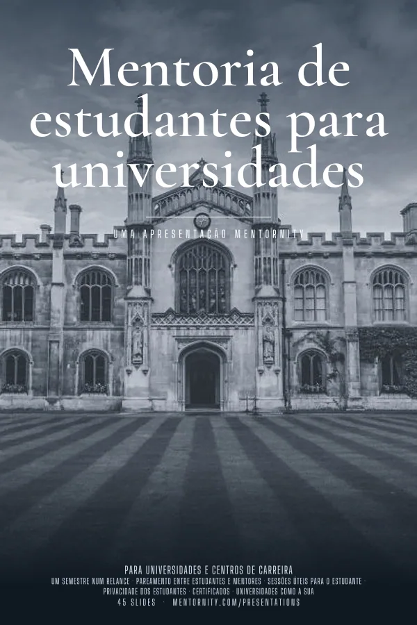 Pôster em estilo de cinema da apresentação Mentoria de estudantes para universidades